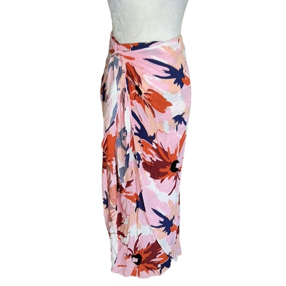 NEW Le Salty Label Pink Tropical Floral Sarong Tie Waist Wrap Midi Skirt - S - Picture 12 of 12